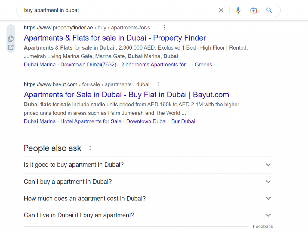 Example of a commercial keyword for a real estate agency