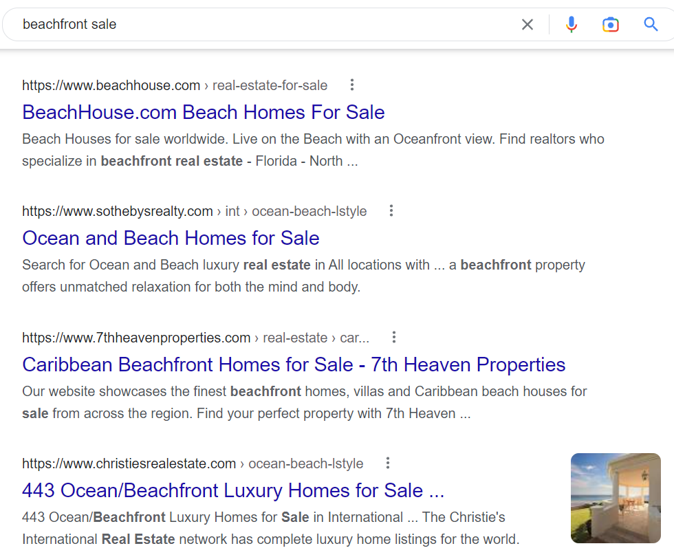 Example of a query for a real estate agency products catalog